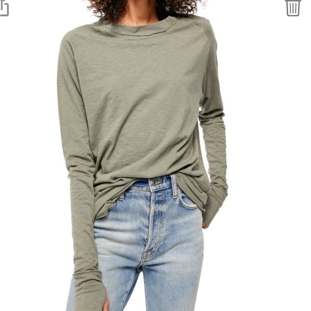 NWT Free People Washed Army Extra Long Arden Top with Thumb Hole!